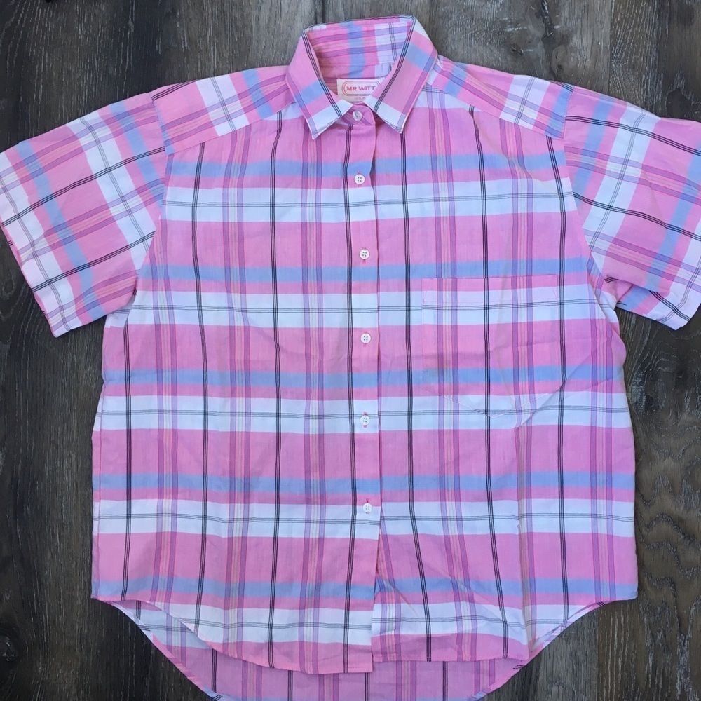 80s Style Button down pink/blue/white Small